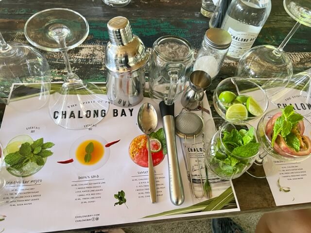Placemat & cocktail drink tools at Chalong Bay Rum Distillery<br />
