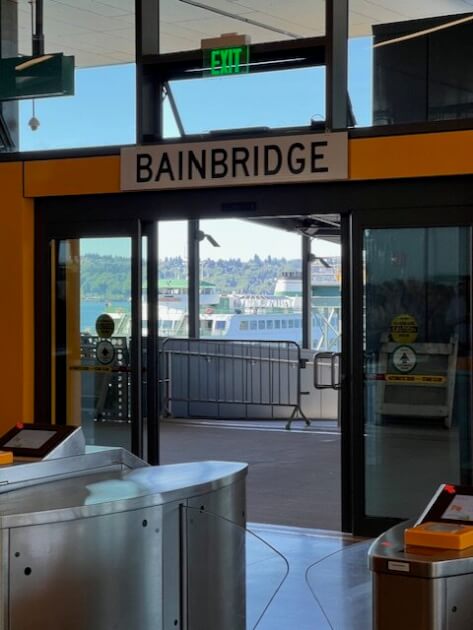 Bainbridge sign inside Seattle ferry terminal