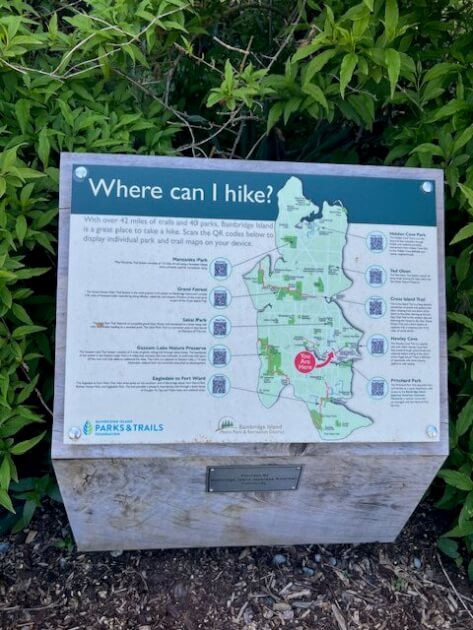 Map of hiking trails outdoors on Bainbridge Island WA