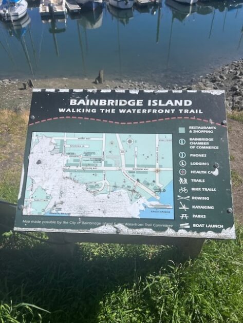 Stone marker with map of Bainbridge Island Waterfront Trails