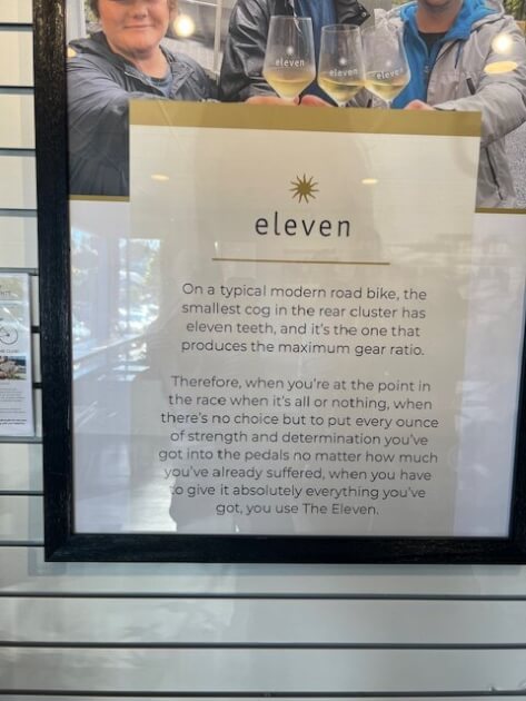 Sign inside winery called Eleven on Bainbridge Island WA