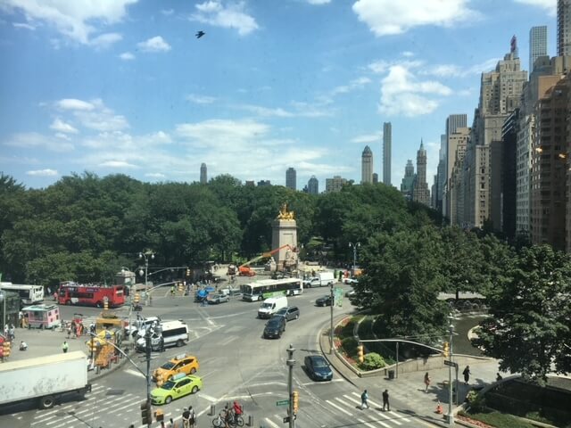 View of Central Park from windows in Columbus Circle mall in NYC